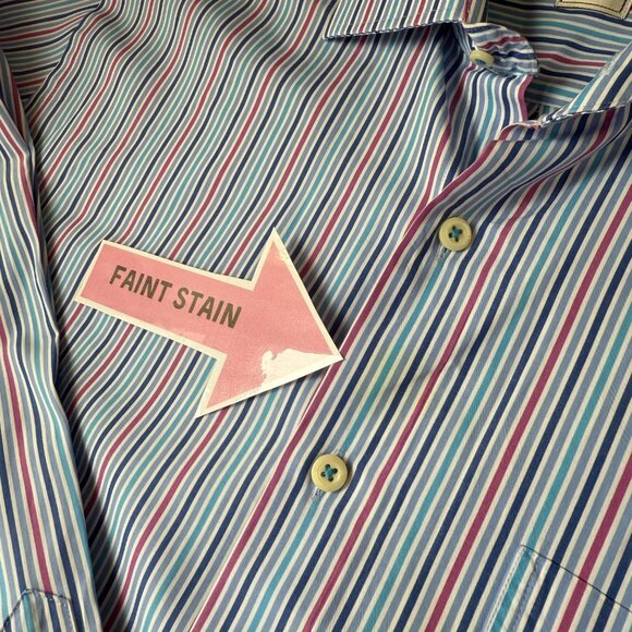 Peter Millar Mens Size Large Blue Pink Striped Button Front Shirt Collared LS - Picture 13 of 15